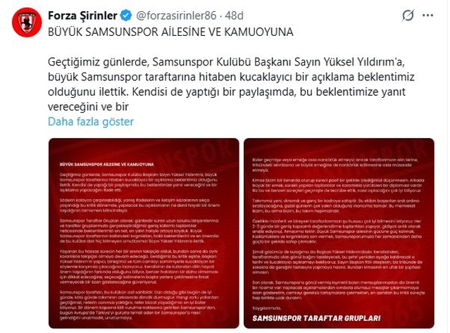 Samsunspor taraftar grupları, Yüksel Yıldırım'dan kucaklayıcı açıklama bekliyor