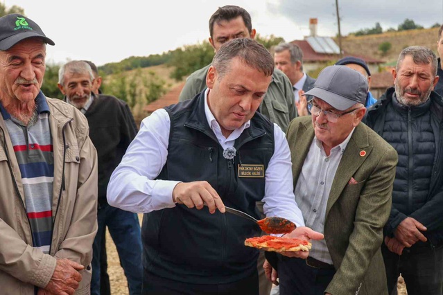 Bilecik Valisi Sözer, Oğulpaşa'da salça kazanı başına geçti, köylülerle hasat yaptı