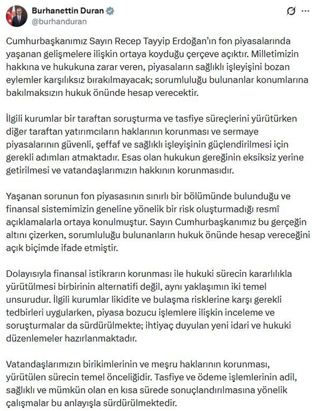 İletişim Başkanı Duran: Esas olan vatandaşlarımızın hakkının korunmasıdır