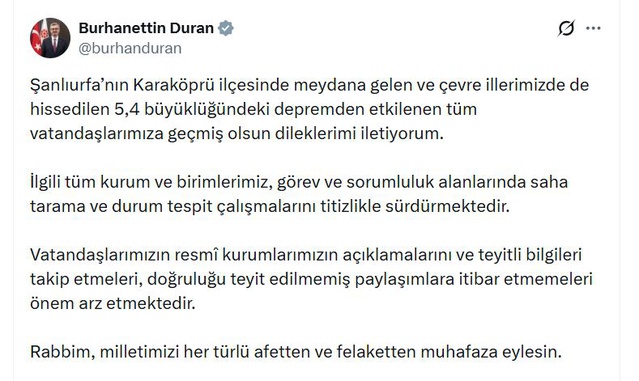 İletişim Başkanı, Şanlıurfa'daki 5.4'lük depremde teyitsiz paylaşımlara karşı uyardı