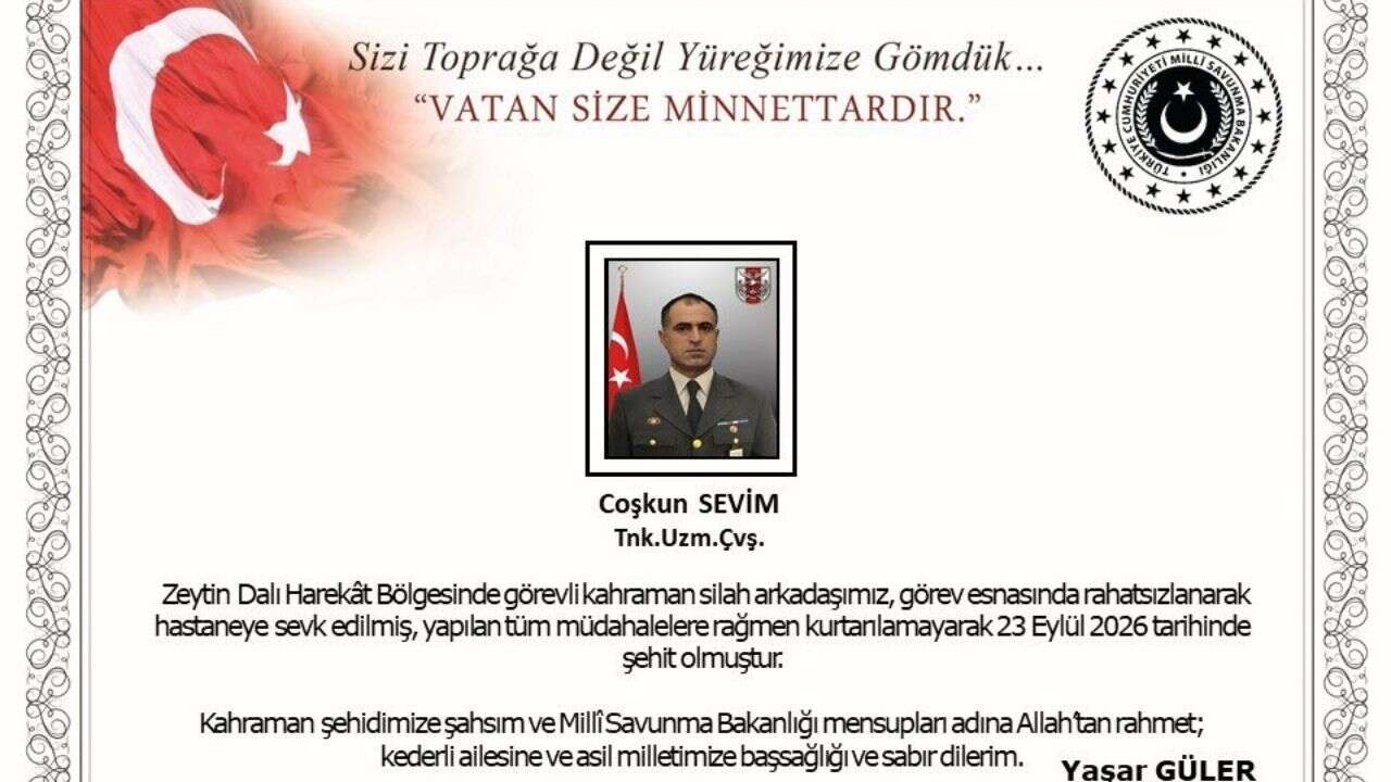 Görev esnasında rahatsızlanan Uzman Çavuş Coşkun Sevim şehit oldu: Bakan Güler'den başsağlığı mesajı