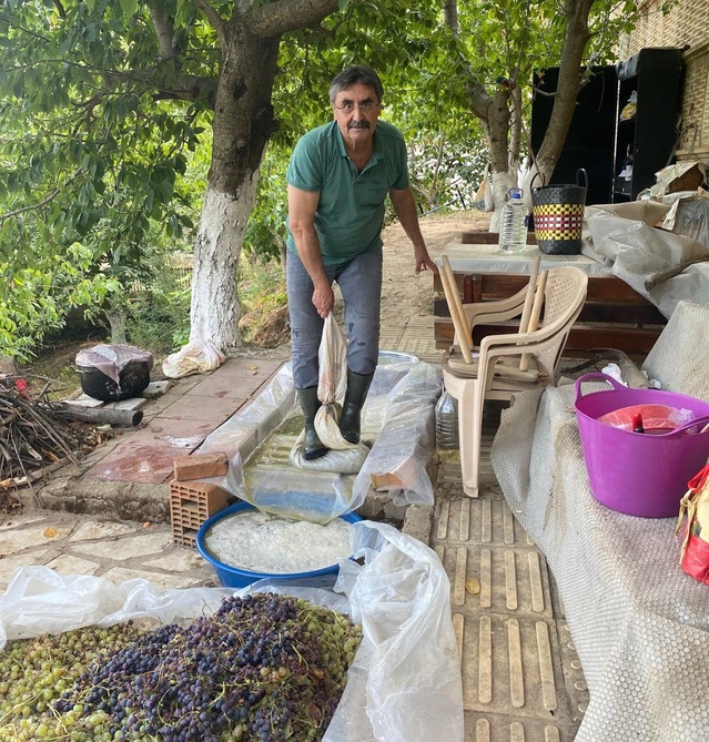 Aydın'ın Karacasu ilçesinde üzümler asırlık yöntemle sıkılıp pekmeze dönüştürülüyor