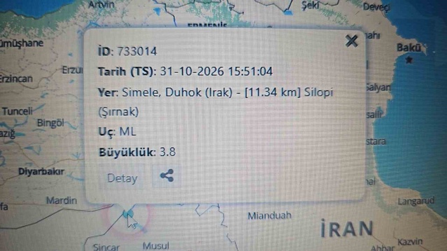Irak'ın Duhok kentinde 3.8 büyüklüğünde deprem Silopi'de paniğe yol açtı