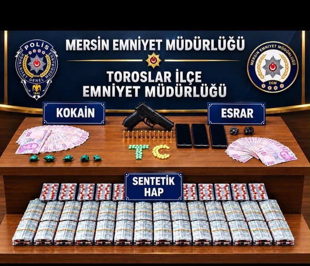 Mersin Toroslar'da 4 şüpheli tutuklandı, 5 bin 422 sentetik ecza ele geçirildi