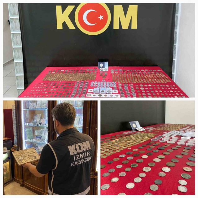 İzmir Konak'ta iş yerine operasyonda tarihi nitelikte 672 sikke ele geçirildi