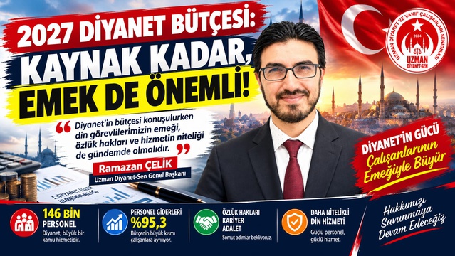 Uzman Diyanet-Sen Başkanı Çelik, 229,1 milyar liralık bütçede 3600 ek gösterge istedi