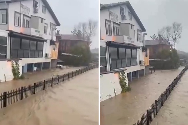 İstanbul'da sel manzaraları! Hızla gelen sular, bahçe duvarını yıktı