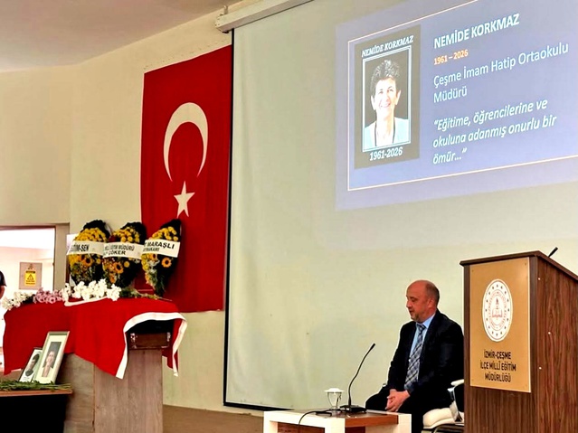 Çeşme'de 65 yaşında vefat eden okul müdürü Nemide Korkmaz için tören düzenlendi