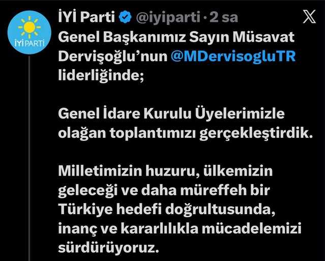 İYİ Parti Genel İdare Kurulu, Dervişoğlu başkanlığında olağan toplantısını düzenledi