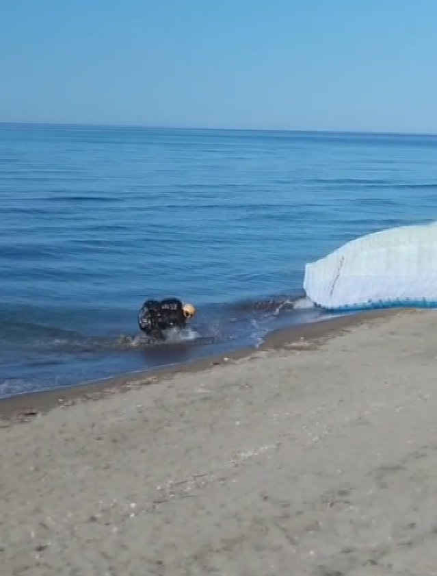 Ordu'da Boztepe'den havalanan paraşütçü rüzgar nedeniyle denize inmek zorunda kaldı