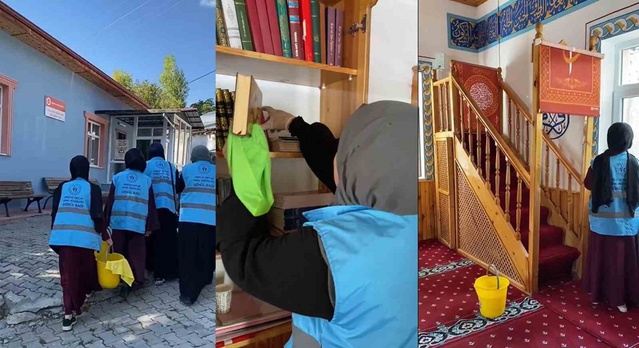 GSB Erzincan Yurtları öğrencileri cami ziyaretinde temizlik yaptı