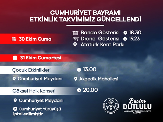 Manisa'da hava nedeniyle Cumhuriyet takvimi değişti, Göksel 31 Ekim'de sahne alacak