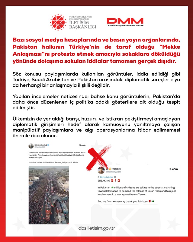DMM, Pakistan'da Mekke Anlaşması protesto iddialarının gerçek dışı olduğunu açıkladı