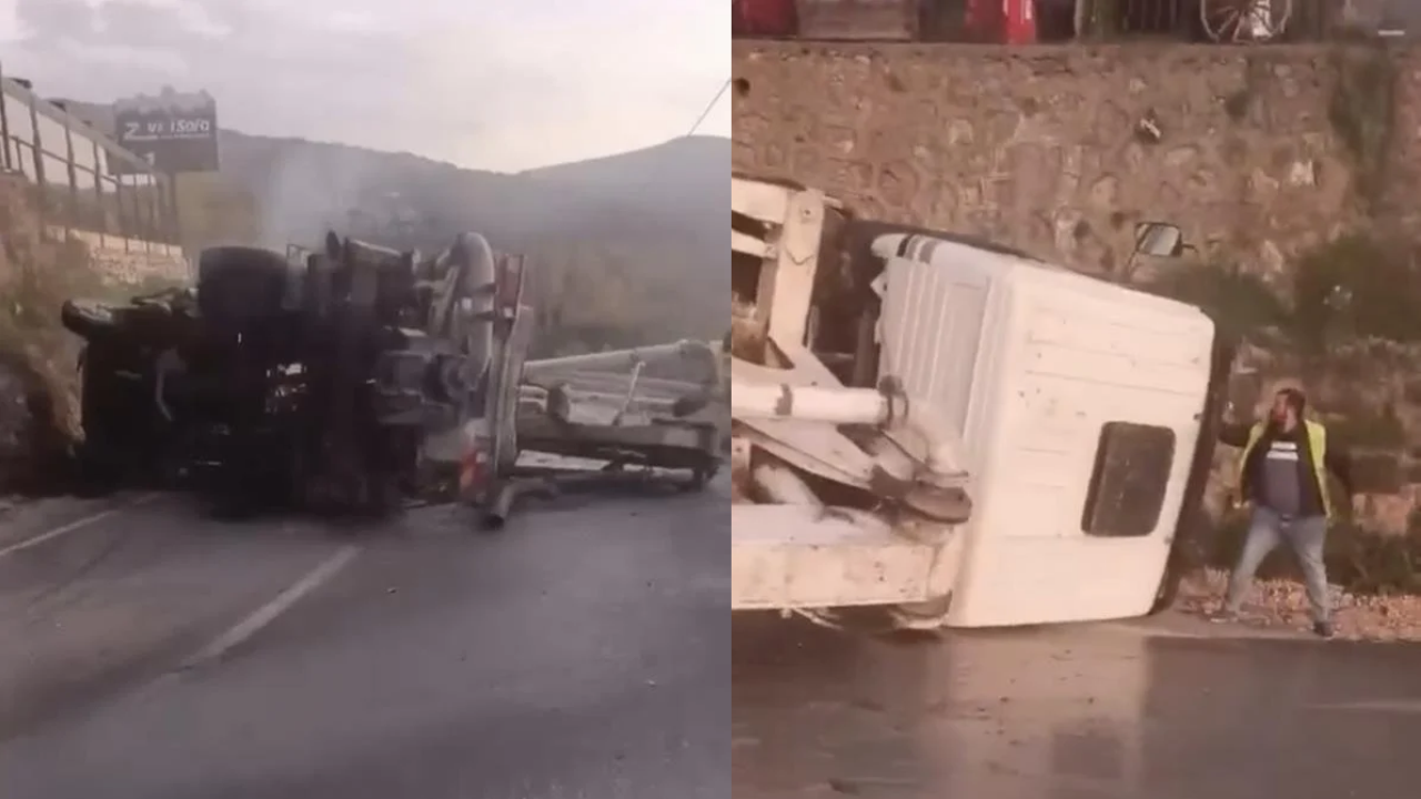 Uludağ yolunda vinç devrildi!