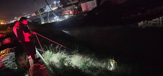 Antakya'da Asi Nehri'ne düşen koyun itfaiyenin halatlı müdahalesiyle kurtarıldı