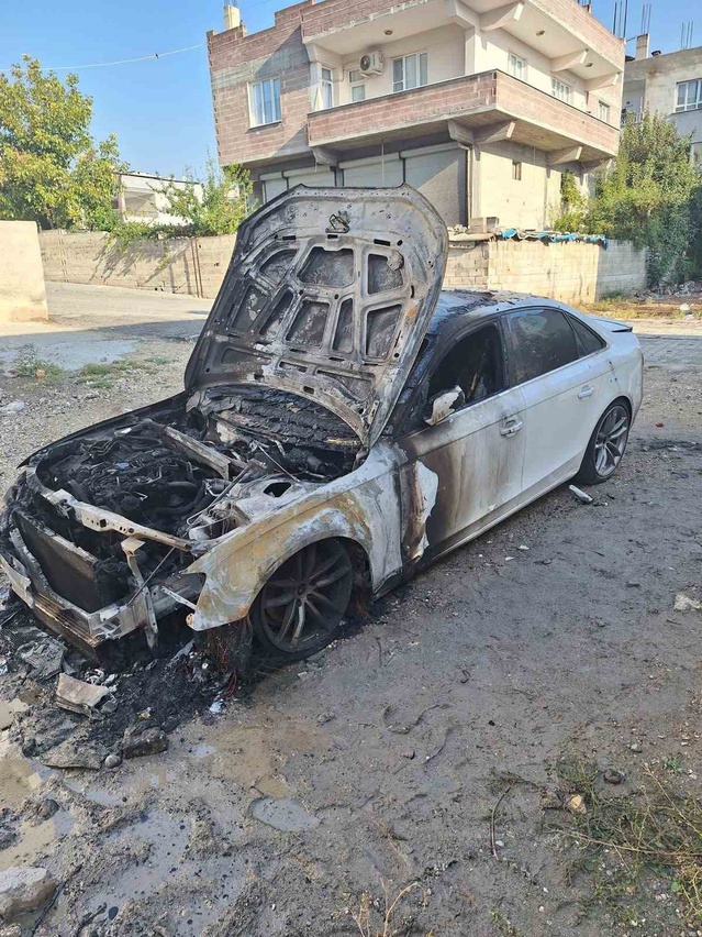 Şanlıurfa Birecik'te park halindeki otomobile ateş açıldı, ardından kundaklandı