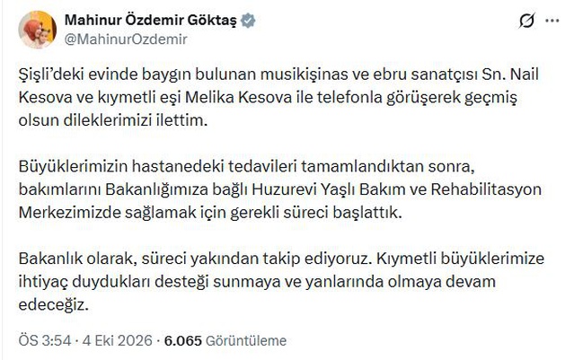 Bakan Göktaş, Nail Kesova'ya geçmiş olsun diledi, bakım sürecini başlattı
