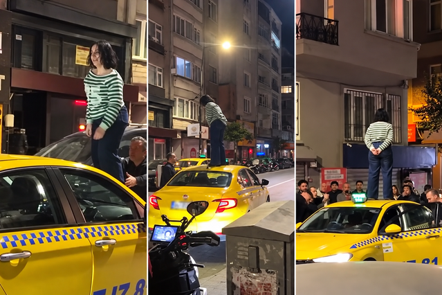 İstanbul'da tartıştığı taksinin tavanından inmeyen kadın yolcuyu polis gözaltına aldı