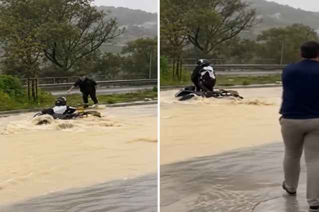 Başakşehir'de sel sularına kapılan motosikletliyi vatandaşlar kurtardı