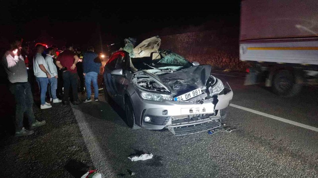 Bartın Kozcağız'da otomobil büyükbaş hayvana çarptı, sürücü yaralandı