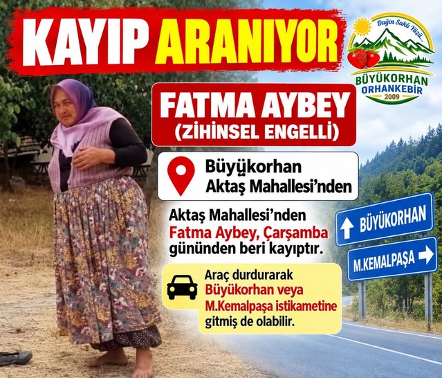 Bursa Büyükorhan'da 2 gündür kayıp zihinsel engelli kadın jandarma ekiplerince sağ bulundu