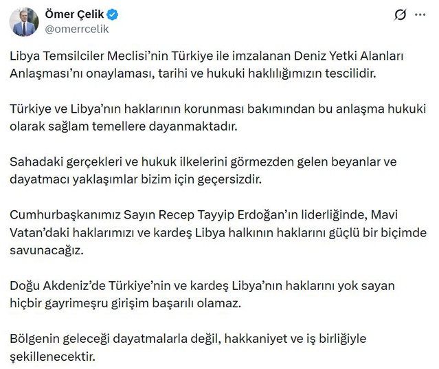 AK Parti'li Çelik: Deniz Yetki Alanları Anlaşması'nın onaylanması, tarihi ve hukuki haklılığımızın tescilidir
