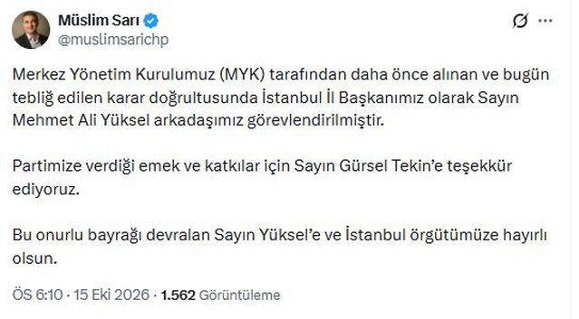 CHP'de Mehmet Ali Yüksel, MYK kararıyla İstanbul İl Başkanlığına görevlendirildi