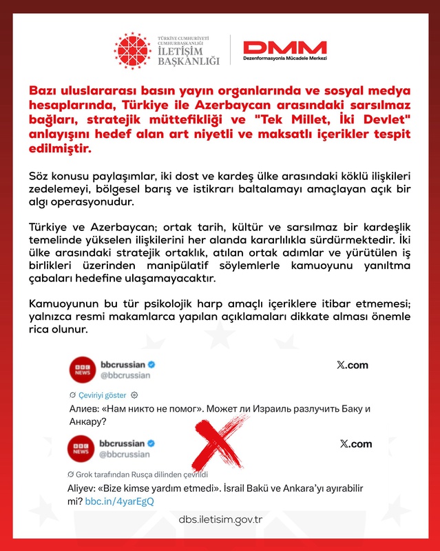 DMM, Türkiye-Azerbaycan ilişkilerini hedefleyen içeriklere karşı kamuoyunu uyardı