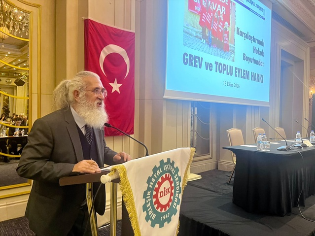 Beyoğlu'nda grev hakkı toplantısında Birleşik Metal-İş Genel Başkanı Atar konuştu
