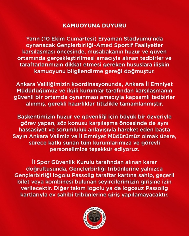 Amed maçında Gençlerbirliği tribünlerine farklı logolu Passolig kartı yasaklandı