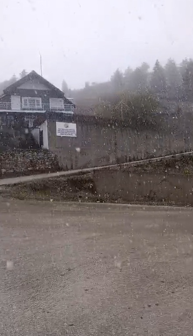 Bolu'da Yedigöller Milli Parkı'na mevsimin ilk karı düştü, park yolunda kısa sürdü
