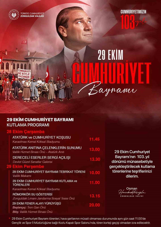 Zonguldak'ta Cumhuriyet'in 103. yıl dönümü kutlamaları 28 Ekim'de koşuyla başlayacak