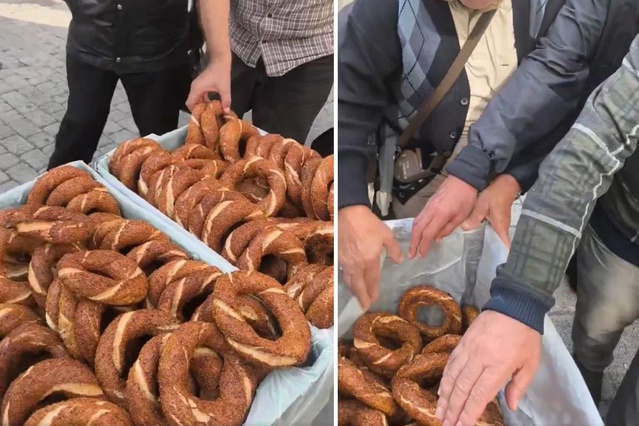 Hayrına simit dağıttı, o esnada ortaya çıkan görüntü "Yok artık" dedirtti