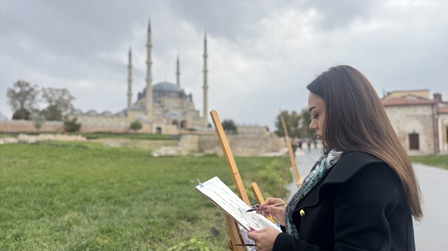Balkan ve Azerbaycanlı ressamlar Edirne'de Selimiye'yi tuvale yansıttı