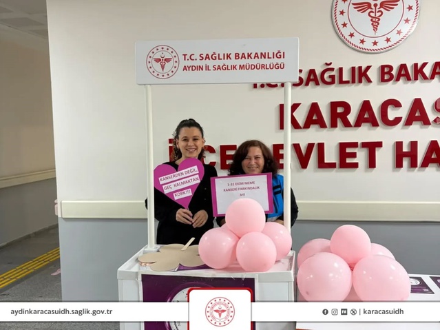 Karacasu İlçe Devlet Hastanesi'nde meme kanseri için farkındalık standı açıldı