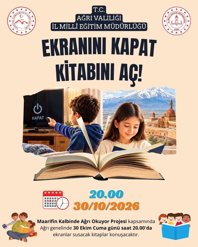 Ağrı'da 30 Ekim'de saat 20.00'de kitap okuma etkinliğine herkes davet edildi