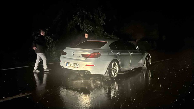 Zonguldak Alaplı'da kaya düşen yolda iki otomobil hasar gördü, sürücüler yara almadı