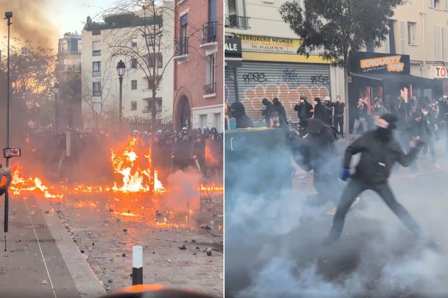 Fransa yine karıştı: Polislerin üzerine yanıcı madde atıldı, Macron piñatası parçalandı