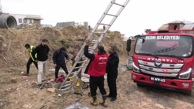 Adıyaman Besni'de kanalizasyon çukuruna düşen köpeği itfaiye yara almadan kurtardı