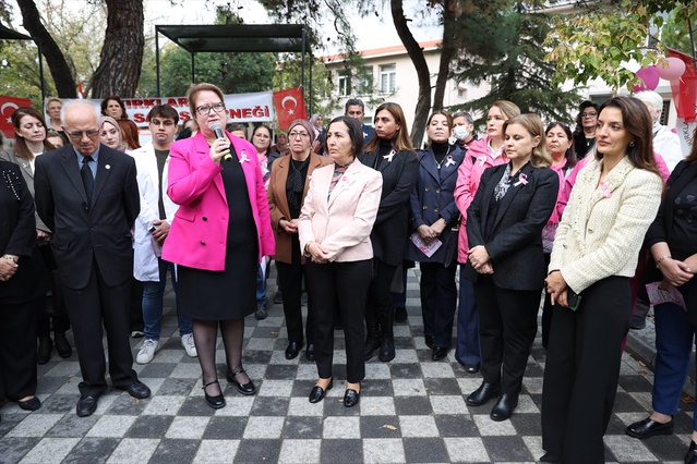 Kırklareli'nde meme kanserini yenen kadınlar erken teşhis için kurdele dağıttı