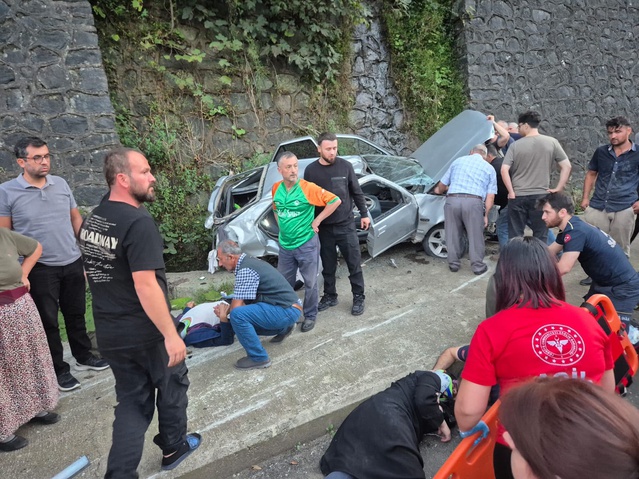 Artvin Hopa'da karşı şeride geçen otomobil istinat duvarına çarptı, 3 kişi yaralandı