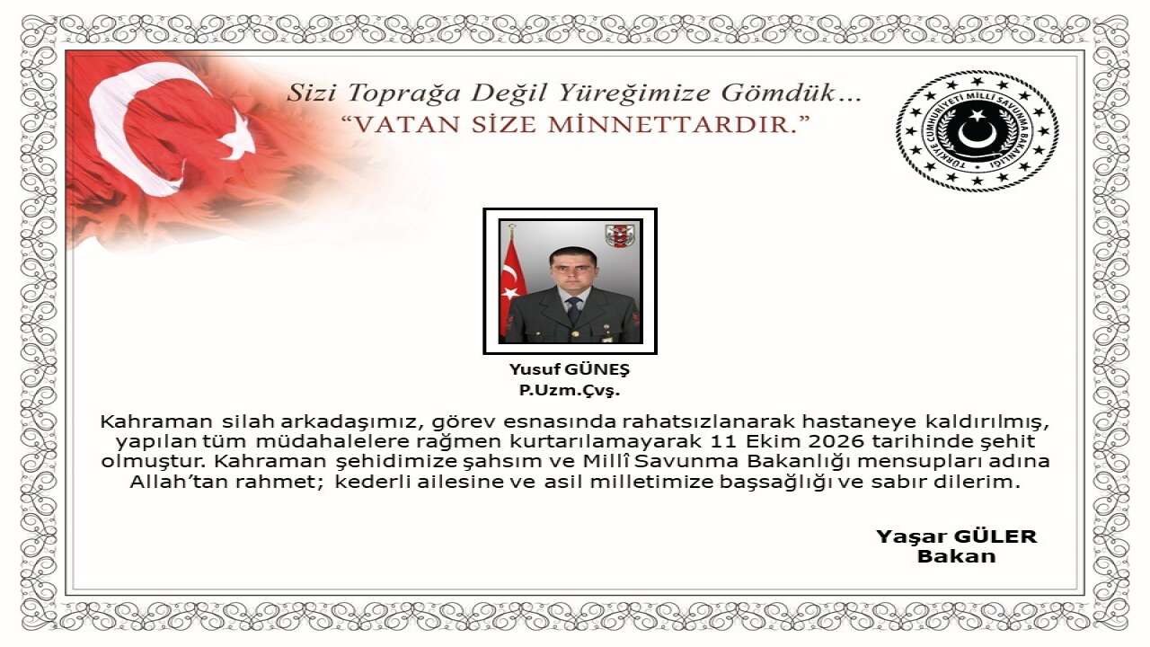 Piyade Uzman Çavuş Yusuf Güneş şehit oldu