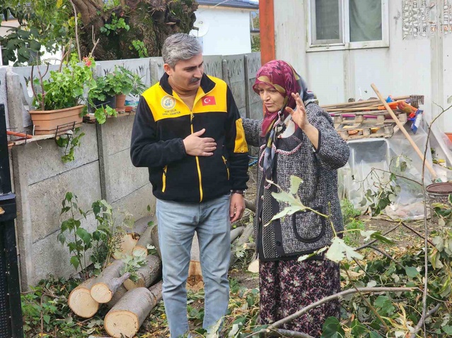 Düzce'de evin üzerine devrilen ağaç belediye ve özel idare ekiplerince kaldırıldı