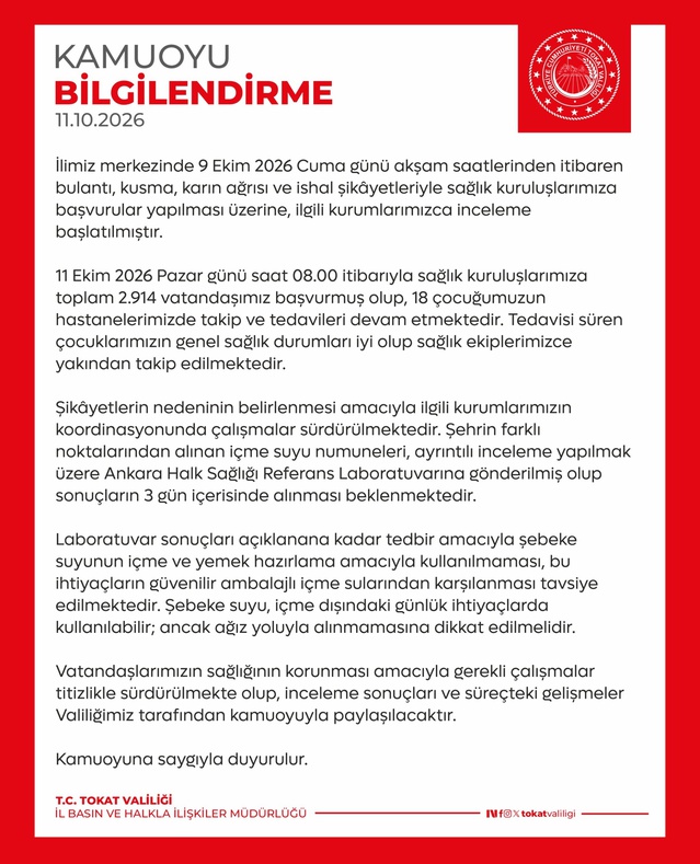Tokat'ta bulantı ve ishal şikayetiyle 2 bin 914 kişi sağlık kuruluşlarına başvurdu