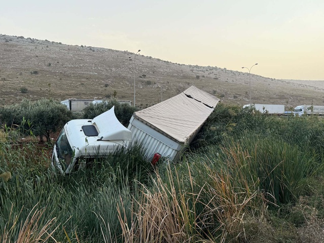 Hatay Reyhanlı'da zeytinlik alana devrilen TIR'da sıkışan sürücü itfaiyece kurtarıldı