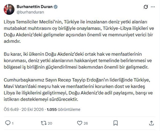 İletişim Başkanı Duran: Türkiye-Libya ilişkileri açısından önemli bir adım