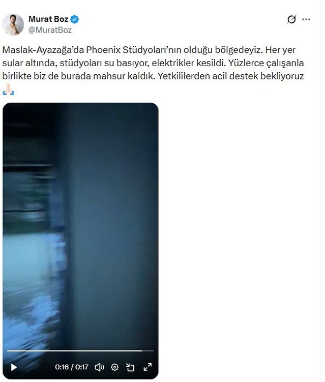 Murat Boz, su basan Ayazağa stüdyosunda yüzlerce çalışanla yardım çağrısı yaptı