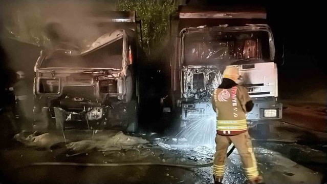 Edirne'de kamyonda çıkan yangın yandaki 2 kamyona sıçradı, 3 kamyon yandı