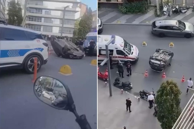 Maslak'ta korkutan kaza! Takla atan araçtan yürüyerek çıktı