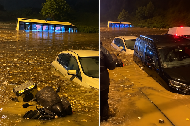 Şile yolu kapandı, araçlar sular altında kaldı